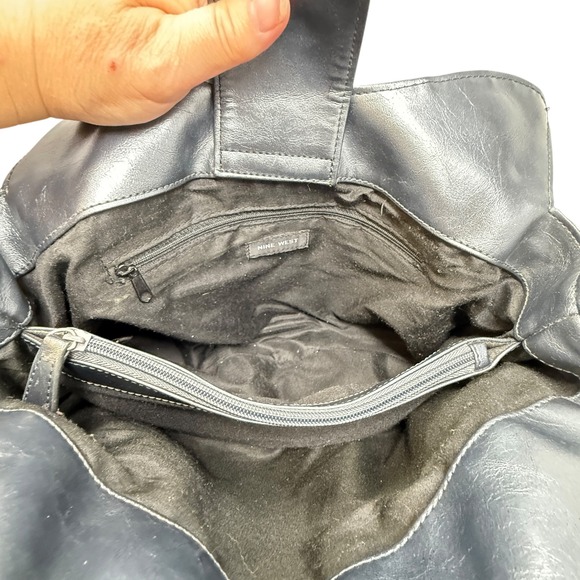 Nine West Y2K Metallic Blue Faux Leather Lace Up Hobo Shoulder Bag Purse Vintage - Picture 10 of 10